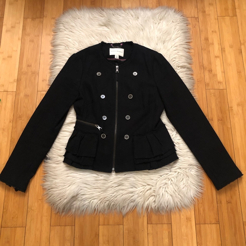 Banana Republic Military Tweed Peplum Tiered Double-Breasted Zip Jacket size 8